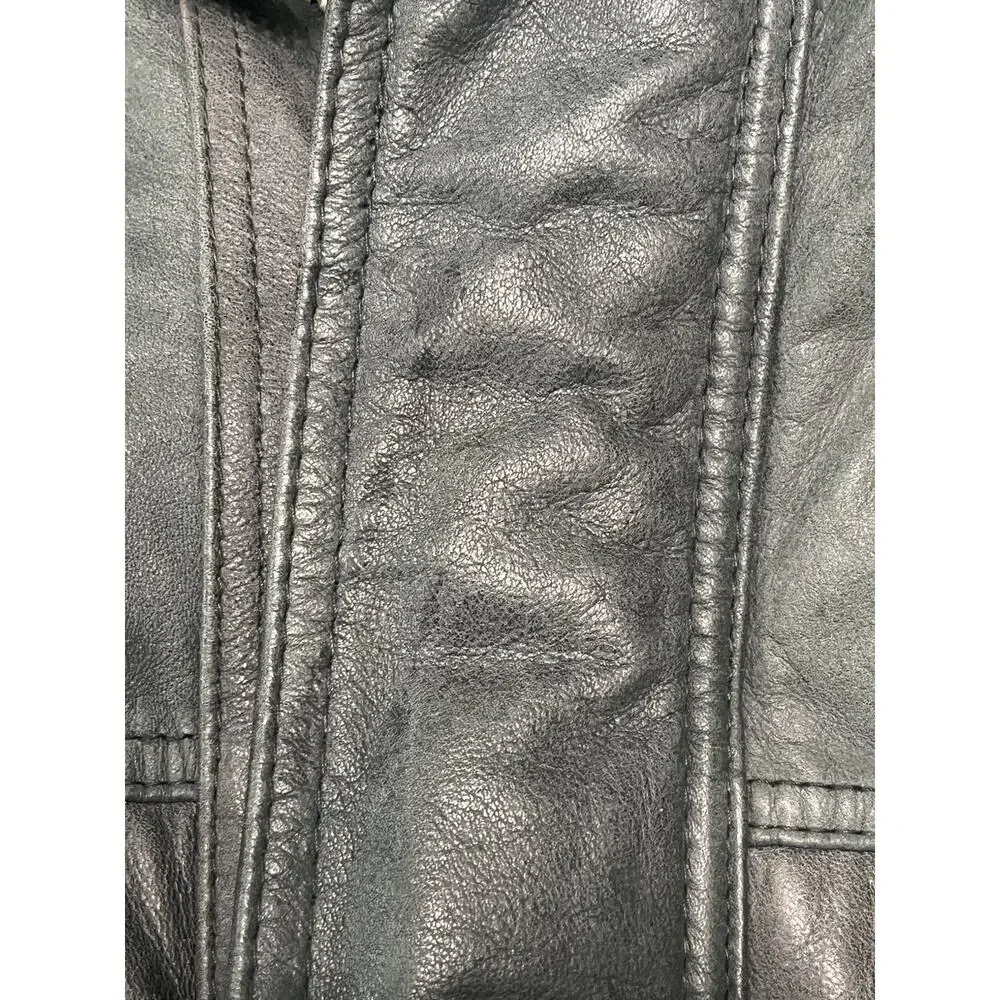 Vintage 80s Midway Leather Bomber Jacket Mens Small Sage Green Slate Flight Coat